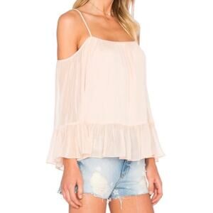 Revolve Lovers + Friends Cold Shoulder Pink Orange Ruffled Bell Sleeve Blouse M